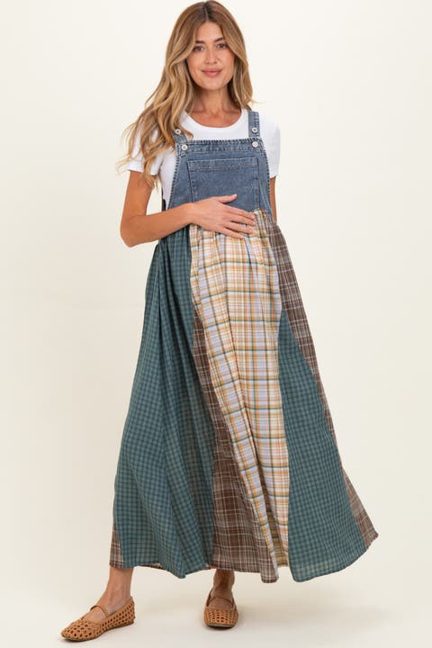 Plaid Colorblock Overall Dress