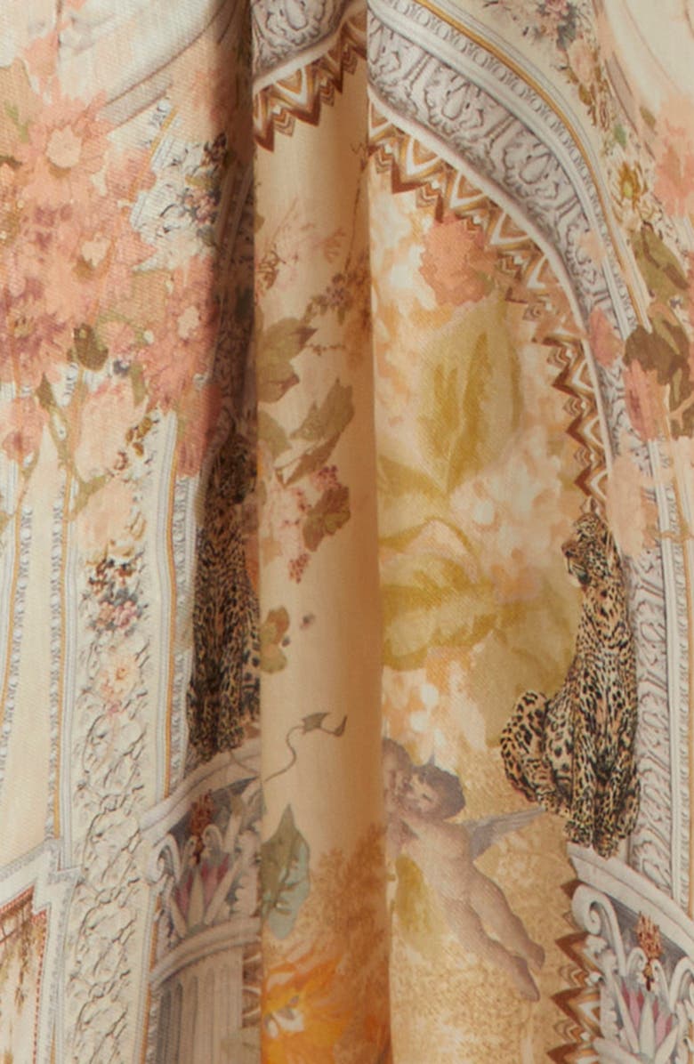 Camilla Adorned in Antiquity Lace Trim Long Sleeve Linen & Silk Maxi Dress, Alternate, color, 