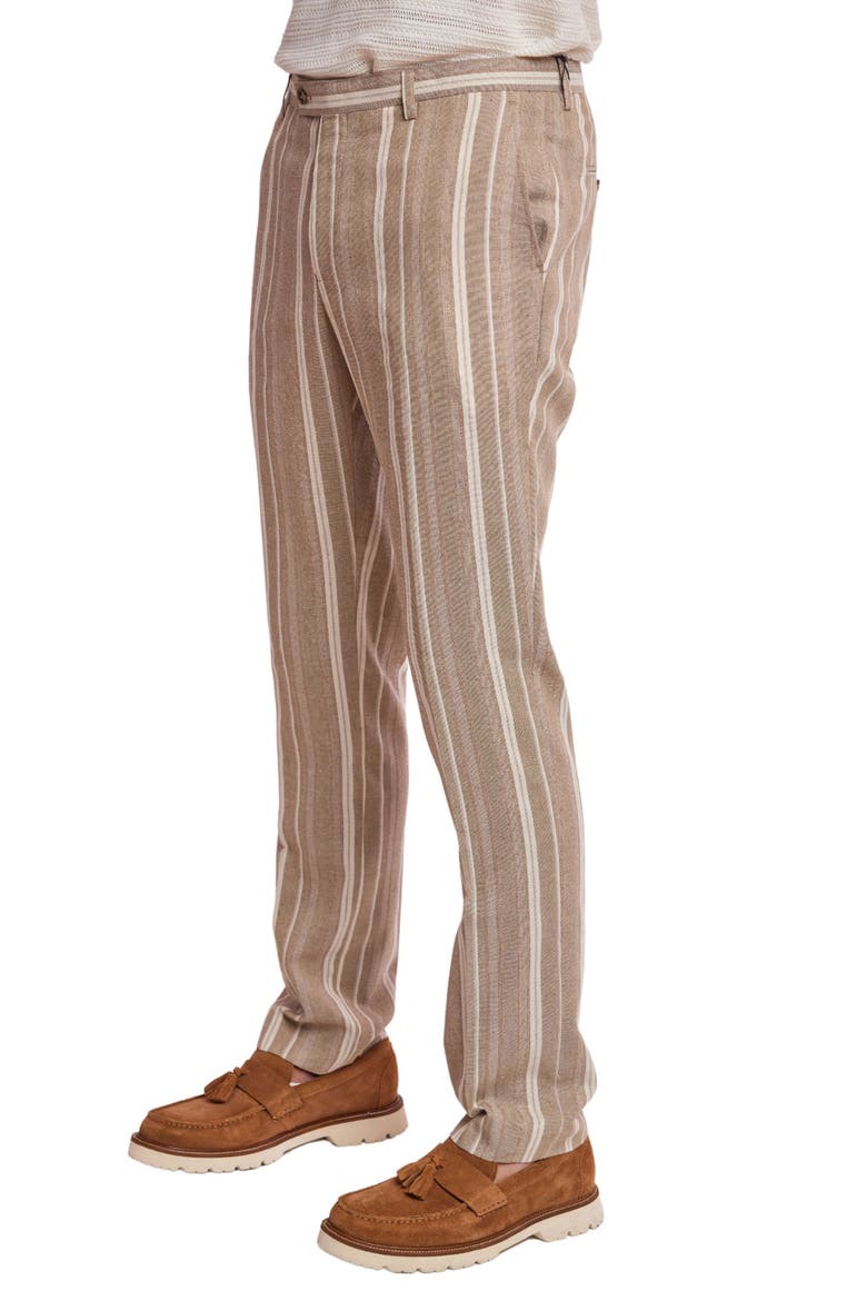 Downing Slim Flat Front Stripe Linen Blend Dress Pants, Alternate, color, TAN BEIGE STRIPES