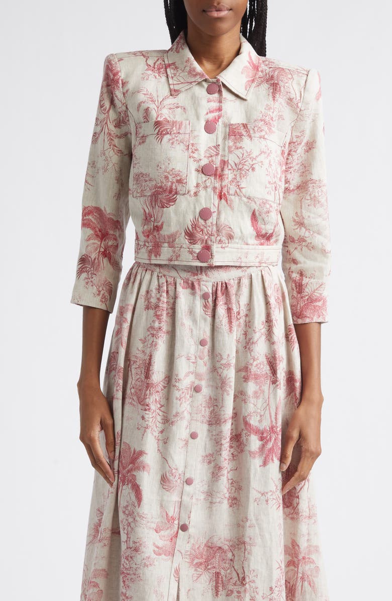 L'AGENCE Eda Jungle Toile Linen Jacket, Main, color, Tan Mlti Textured Jungle Toile