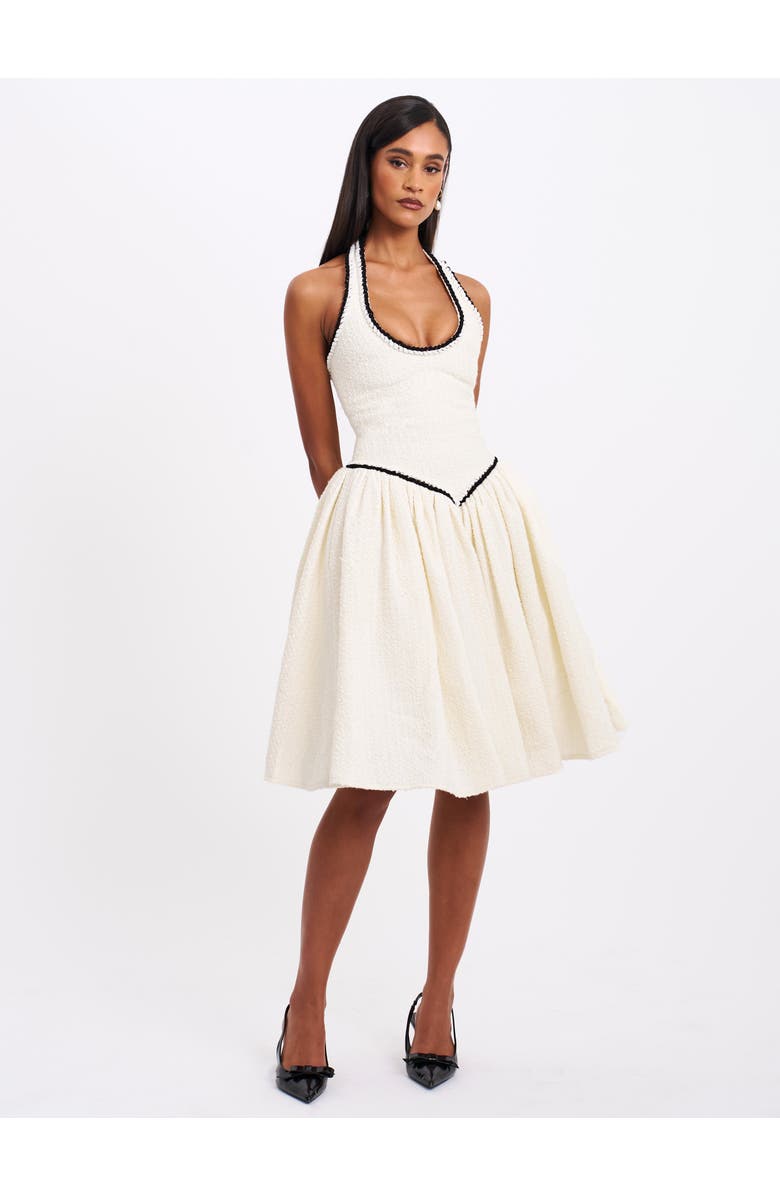 Miss Circle Natalie U Neck Halter Drop Waist Tweed Midi Dress, Alternate, color, Off White