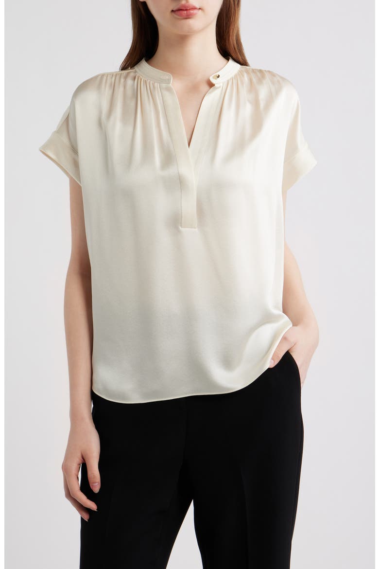 Shirred Detail Silk Top, Main, color, CREME