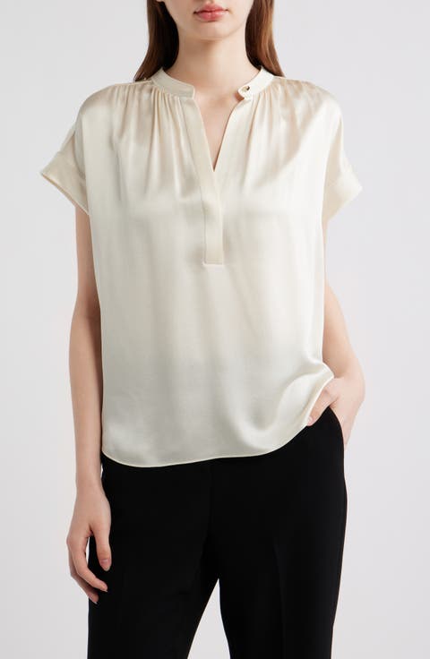 Shirred Detail Silk Top