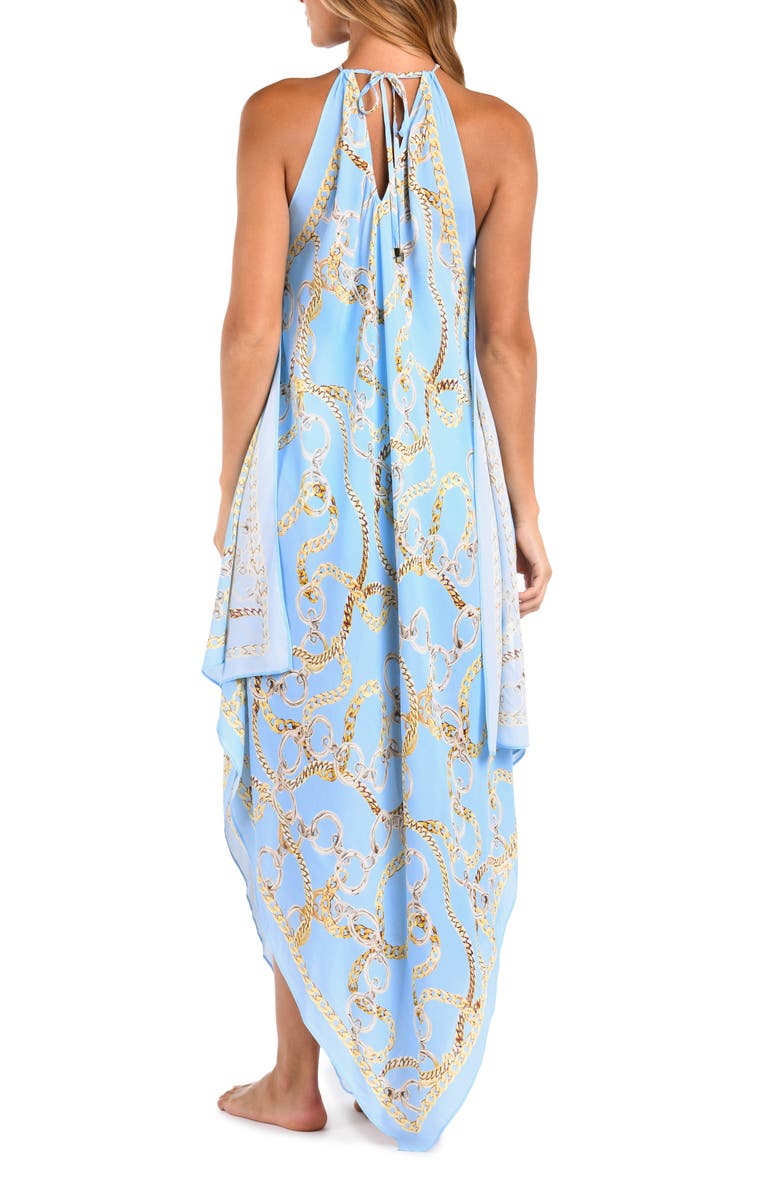 L'AGENCE Elise Chain Print Halter Cover-Up Dress, Alternate, color, Sky