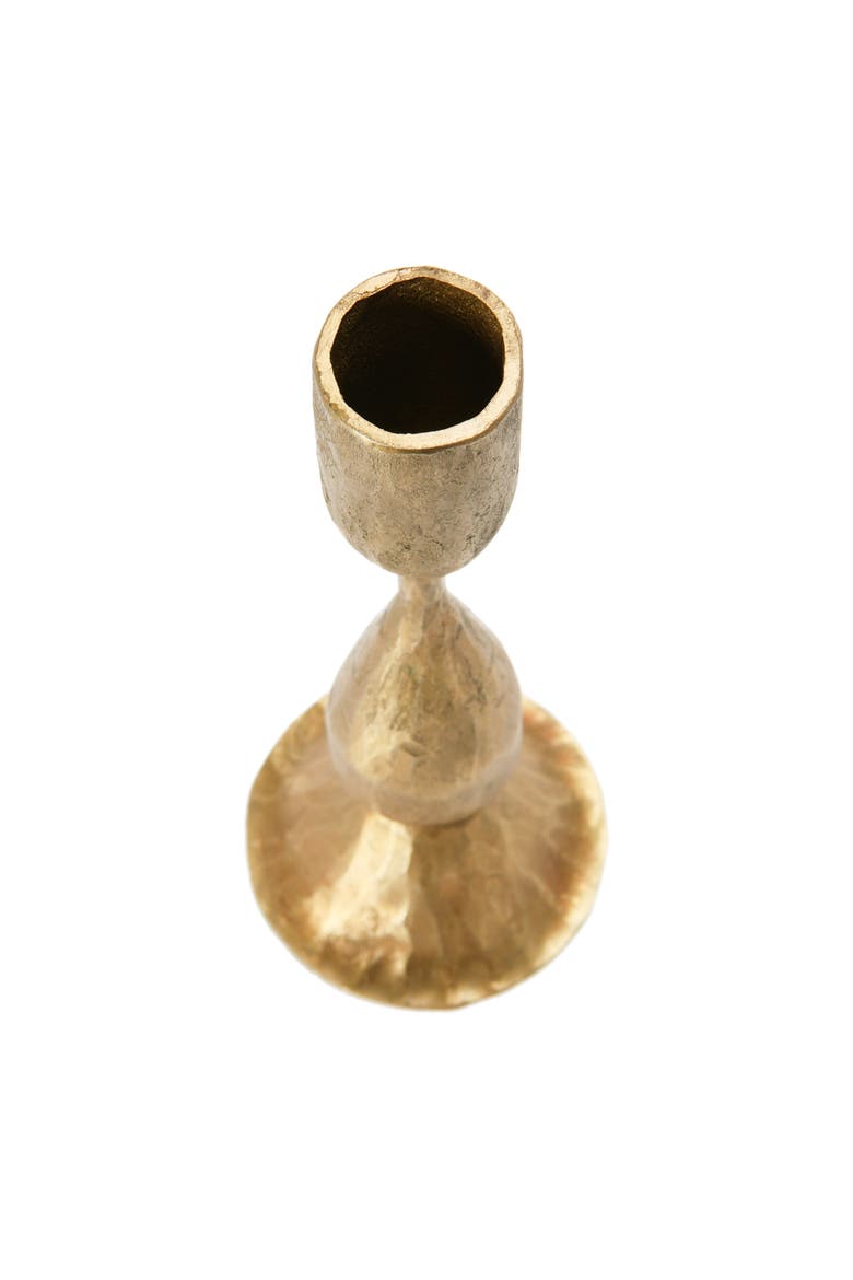 Round Hand-Forged Metal Taper Holder, Antique Brass Finish, Alternate, color, Brass