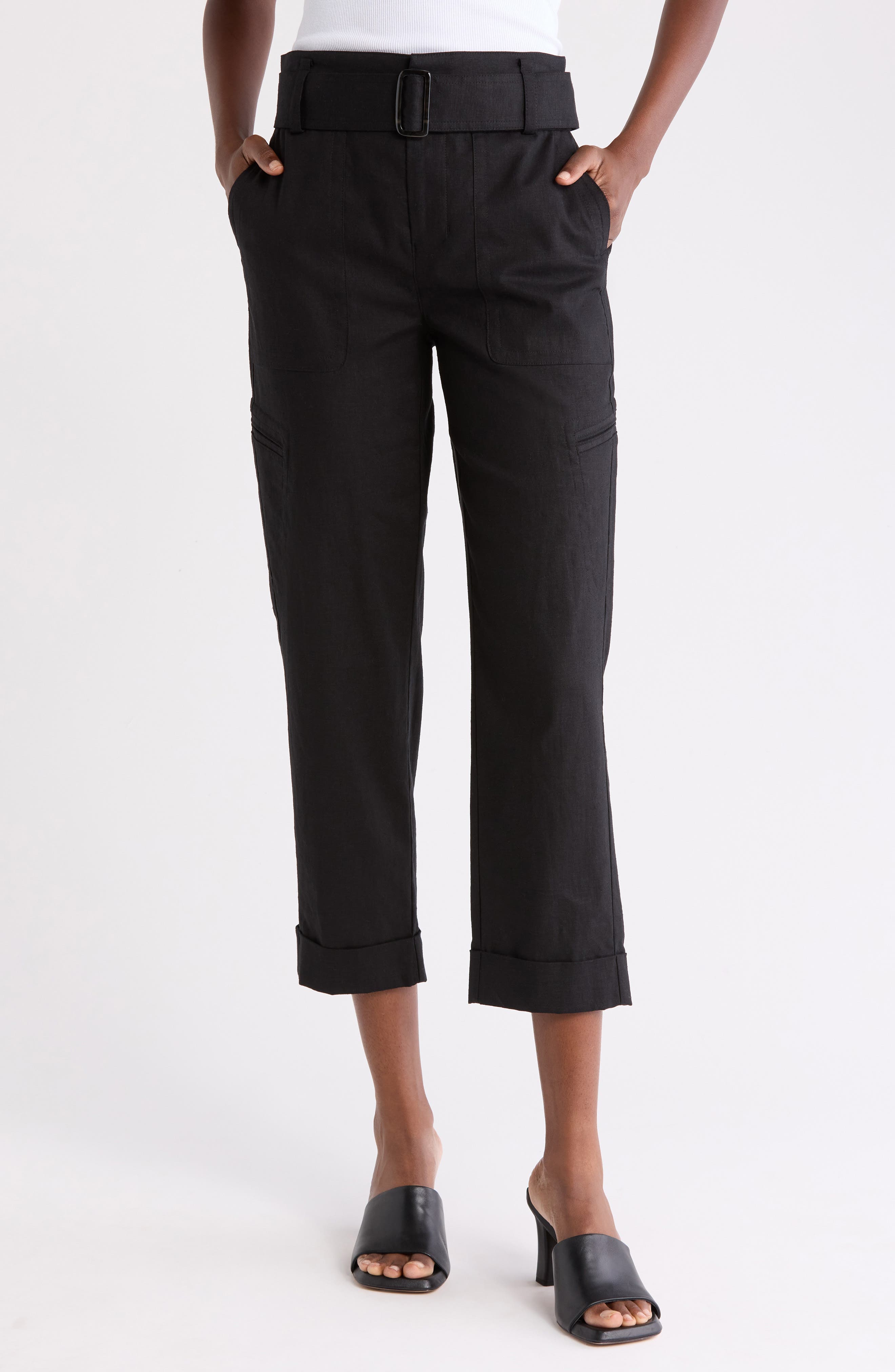 Vince Belted Linen Blend Pants