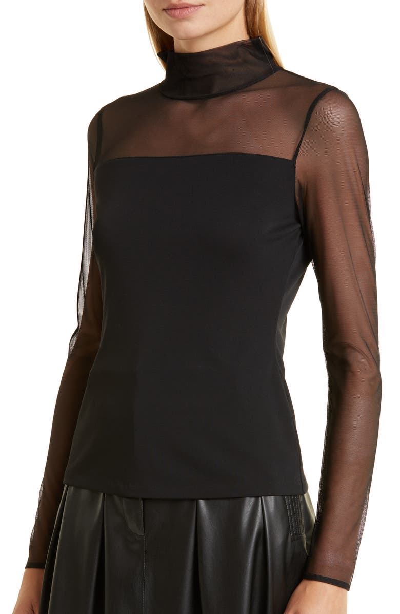 Donna Karan New York Mock Neck Long Sleeve Mesh Top, Alternate, color, 