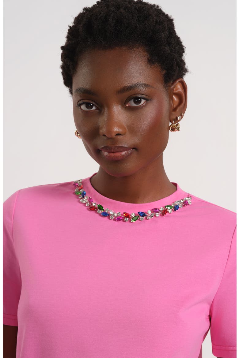 Necklace Embellished Stretch Cotton T-Shirt, Alternate, color, LIGHT PINK