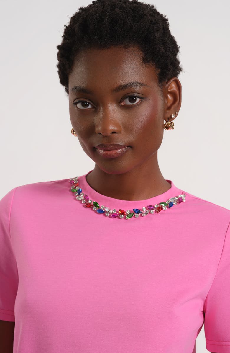 Isaac Mizrahi New York Necklace Embellished Stretch Cotton T-Shirt, Alternate, color, 