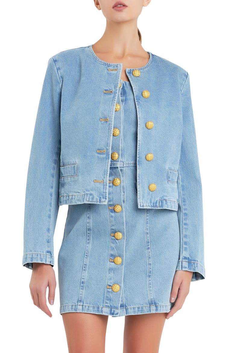 Crop Denim Jacket, Main, color, LIGHT BLUE
