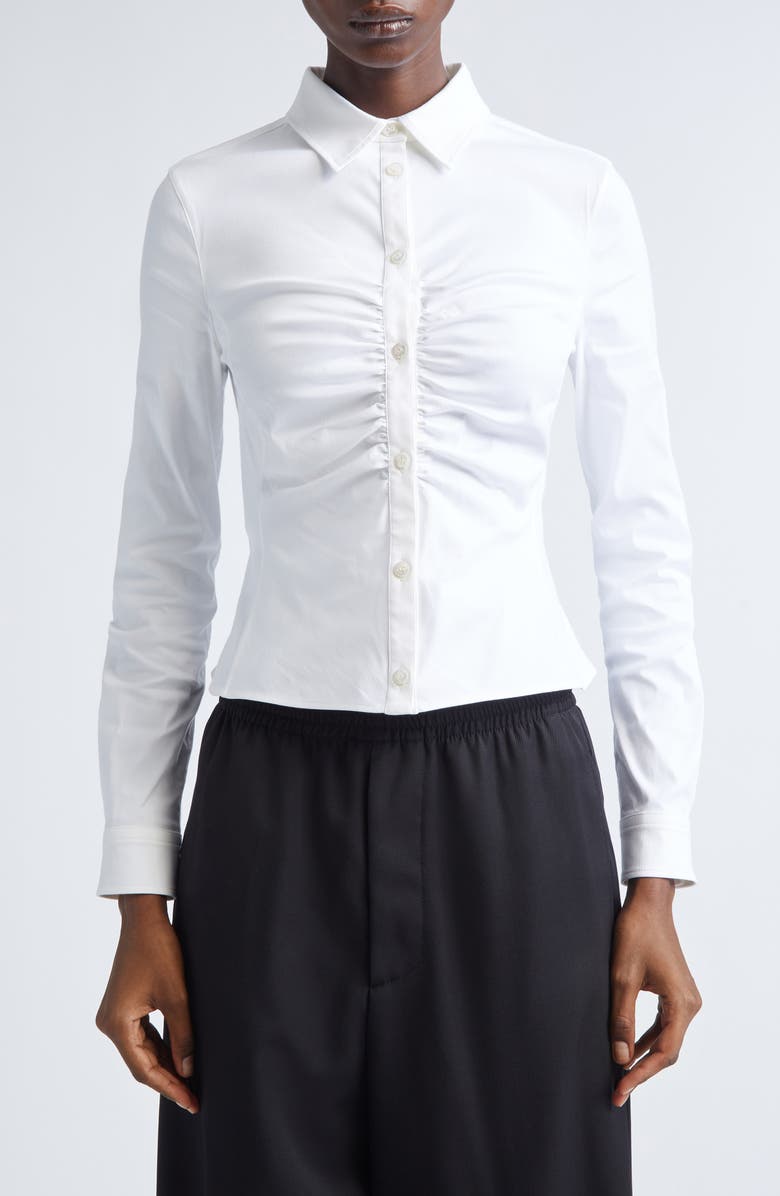 Balenciaga Ruched Button-Up Shirt, Main, color, 9000 White
