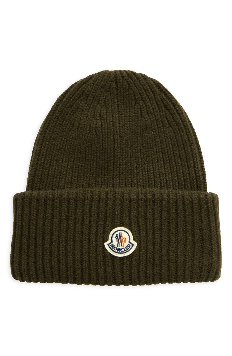 Moncler Logo Cuff Virgin Wool & Cashmere Blend Beanie, Main, color,