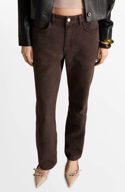 High Waist Straight Leg Jeans (Chocolate)