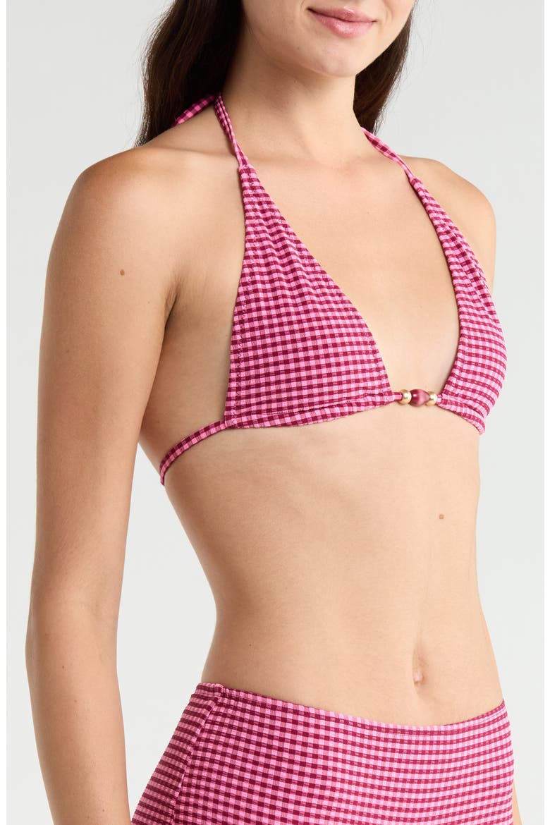 Gingham Tie Halter Bikini Top, Alternate, color, CHERRY KISS