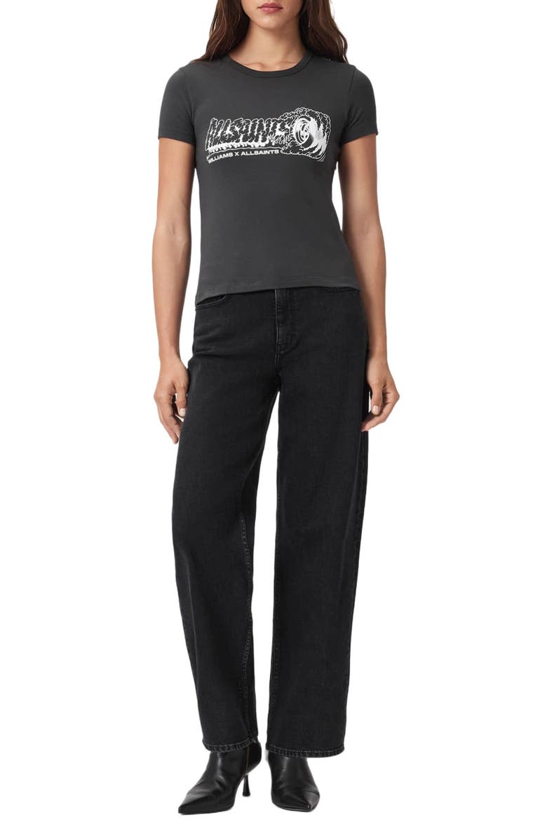 AllSaints Stevie Graphic Print Burnout T-Shirt, Alternate, color, Washed Black