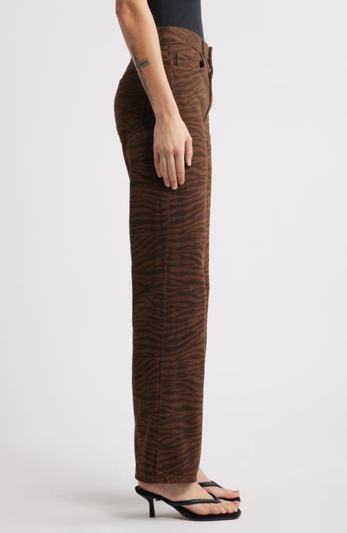 Mango Zebra Stripe High Waist Straight Leg Jeans In Brown