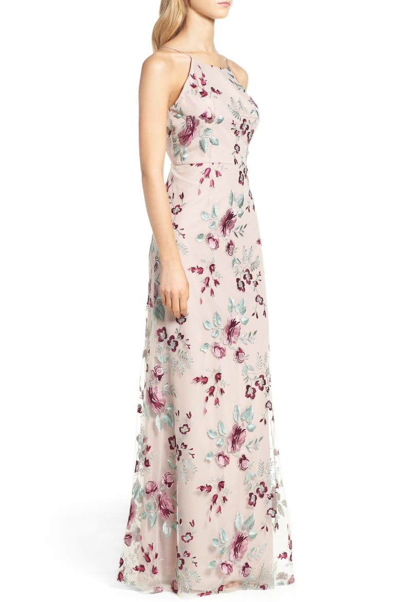 Claire Floral Embroidered Gown, Alternate, color, BERRY VINTAGE IRIS