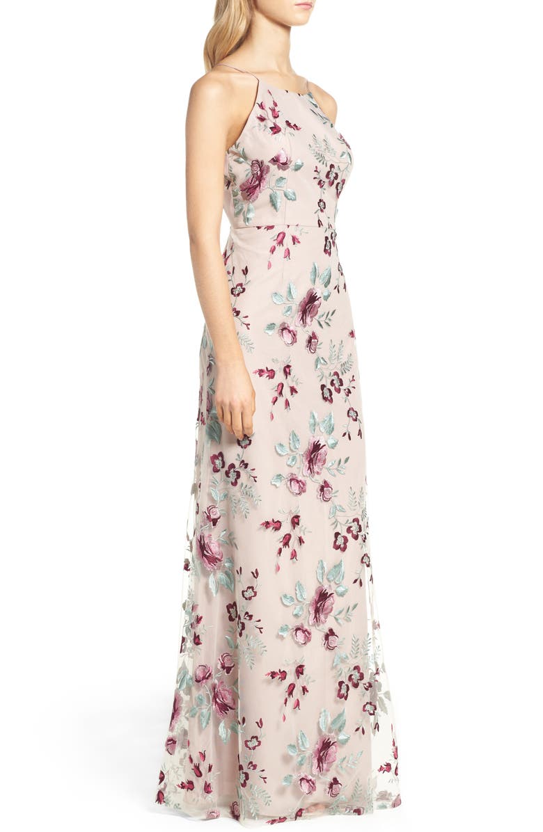Jenny Yoo Claire Floral Embroidered Gown, Alternate, color, 