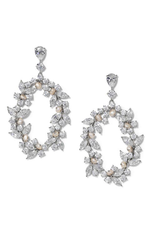 Ravish Laurel Cubic Zirconia & Cultured Pearl Drop Earrings