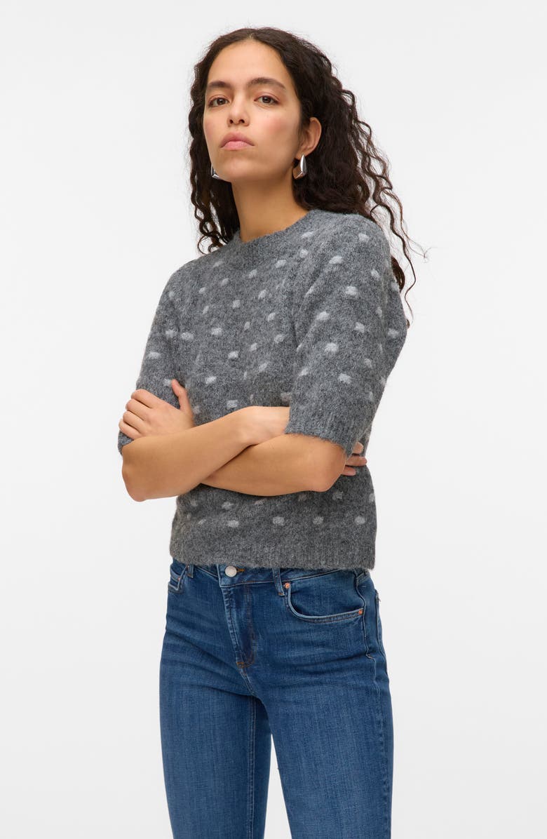 VERO MODA Novah Dotty Crewneck Sweater, Alternate, color, Dark Grey Melange De