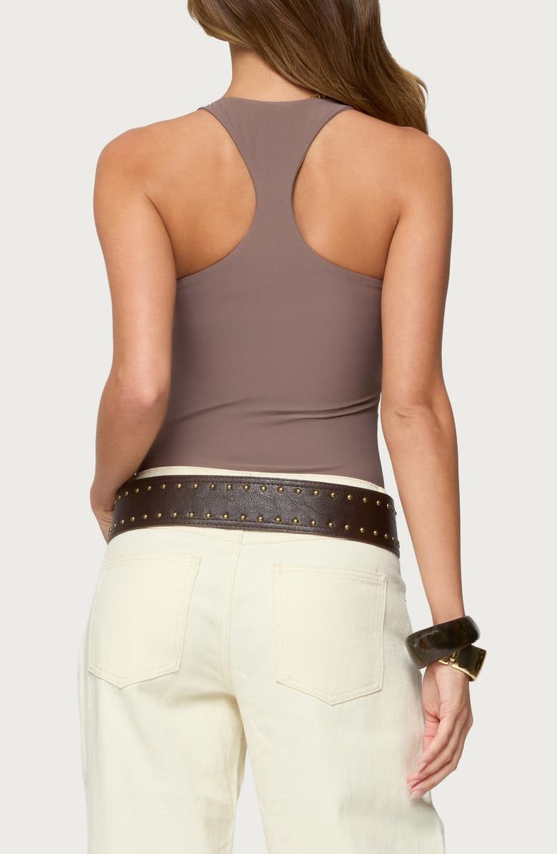 EDIKTED Svana Scoop Neck Racerback Bodysuit, Alternate, color, Brown