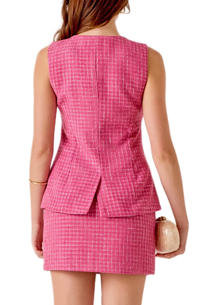 Tweed Button-Up Vest, Alternate, color, PINK