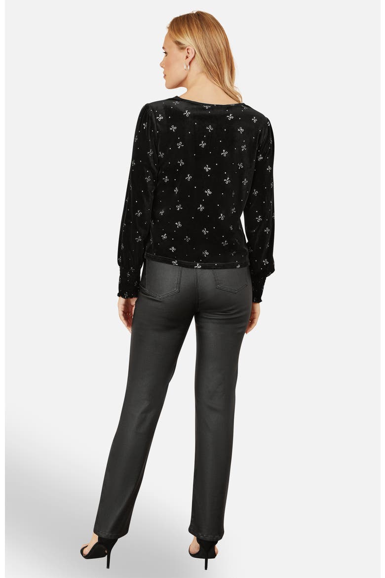 Sparkle Bow Print Velvet Top, Alternate, color, Black