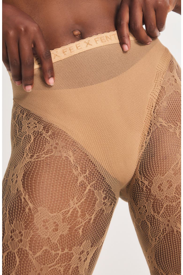 Savage X Lace Floral Sheer Tights, Alternate, color, SWEET LATTE NUDE