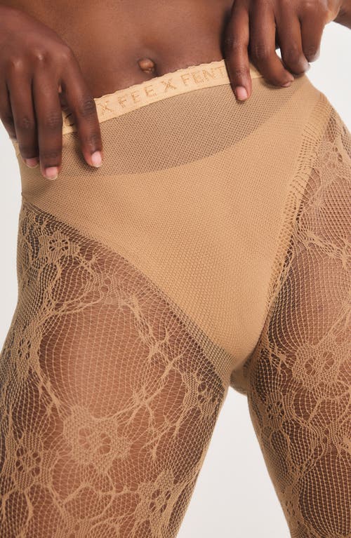 Savage X Fenty Savage X Lace Floral Sheer Tights In Neutral