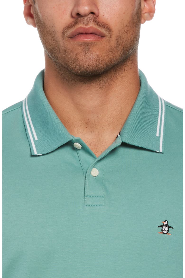 Slim Fit Tipped Logo Embroidered Organic Cotton Interlock Polo, Alternate, color, OIL BLUE