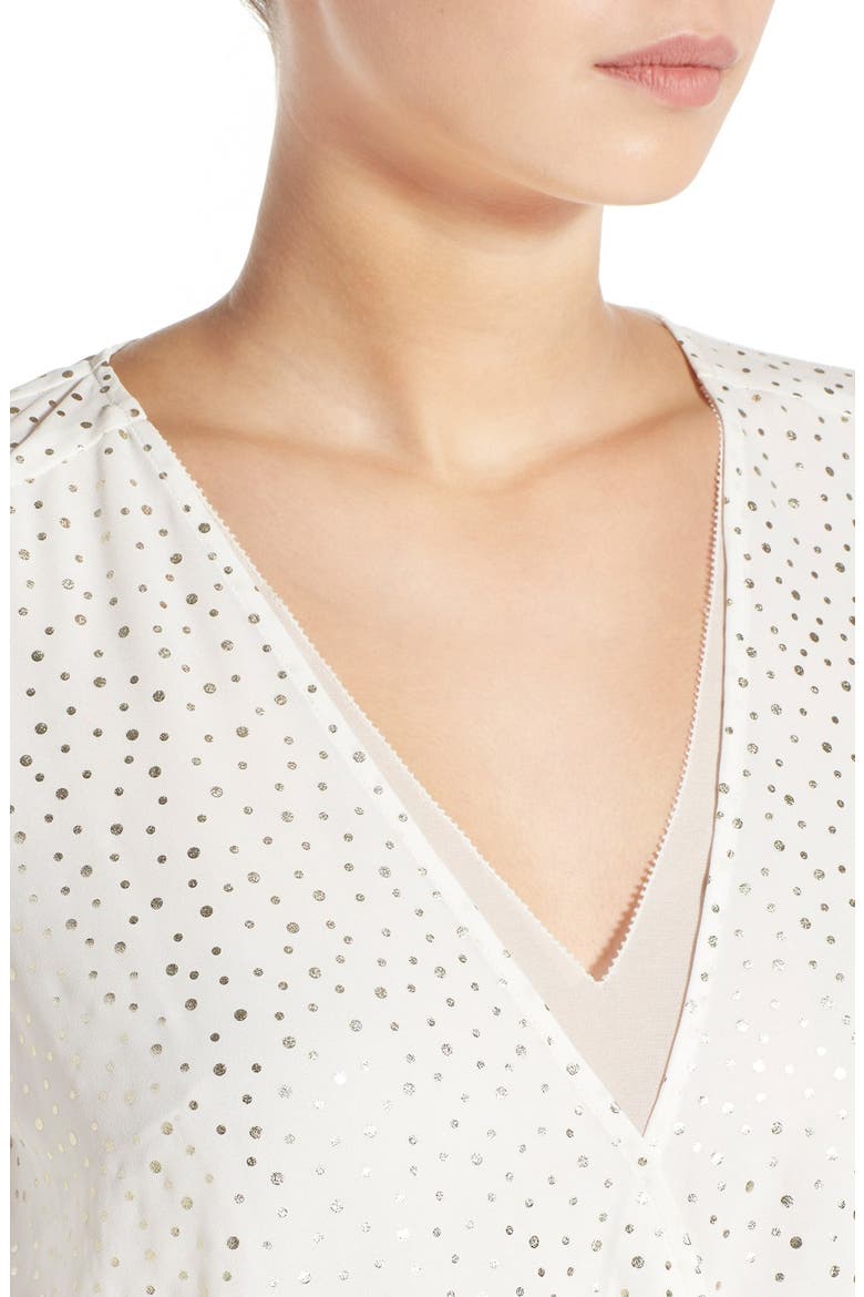 'Alyssa' Metallic Dot Surplice Top, Alternate, color, WHITE