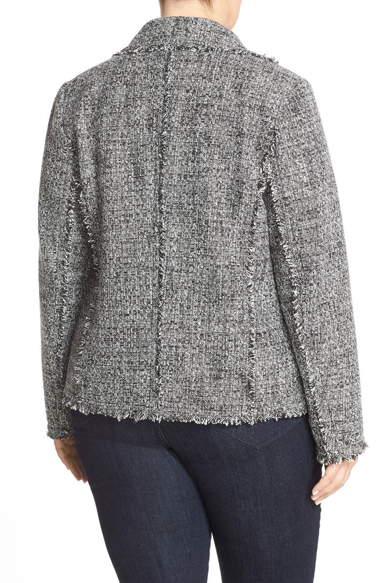 MICHAEL Michael Kors Fringe Trim Tweed Notch Collar Jacket, Alternate, color, 