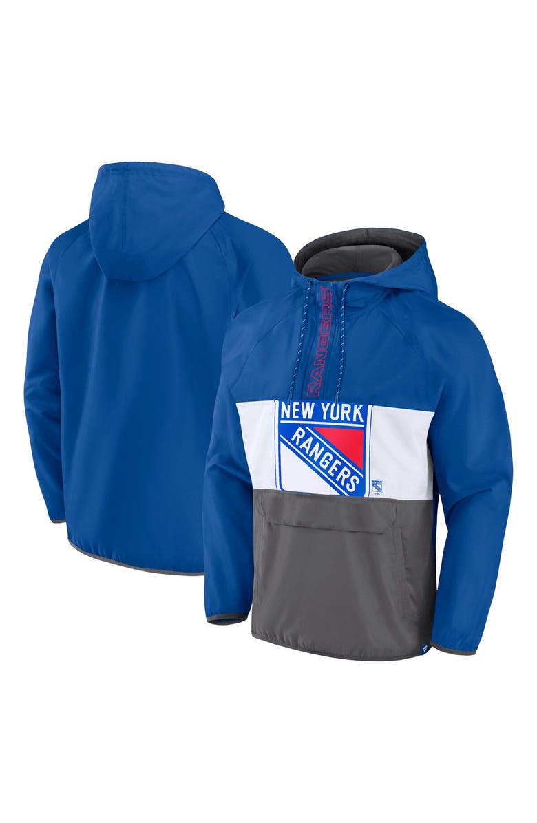 FANATICS Men's Fanatics Branded Blue New York Rangers Flagrant Foul Anorak Raglan Half-Zip Hoodie Jacket, Main, color, Blue