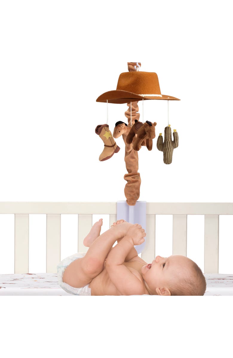 Lambs & Ivy Country Western Cowboy Hat Musical Baby Crib Mobile Soother Toy, Alternate, color, Brown