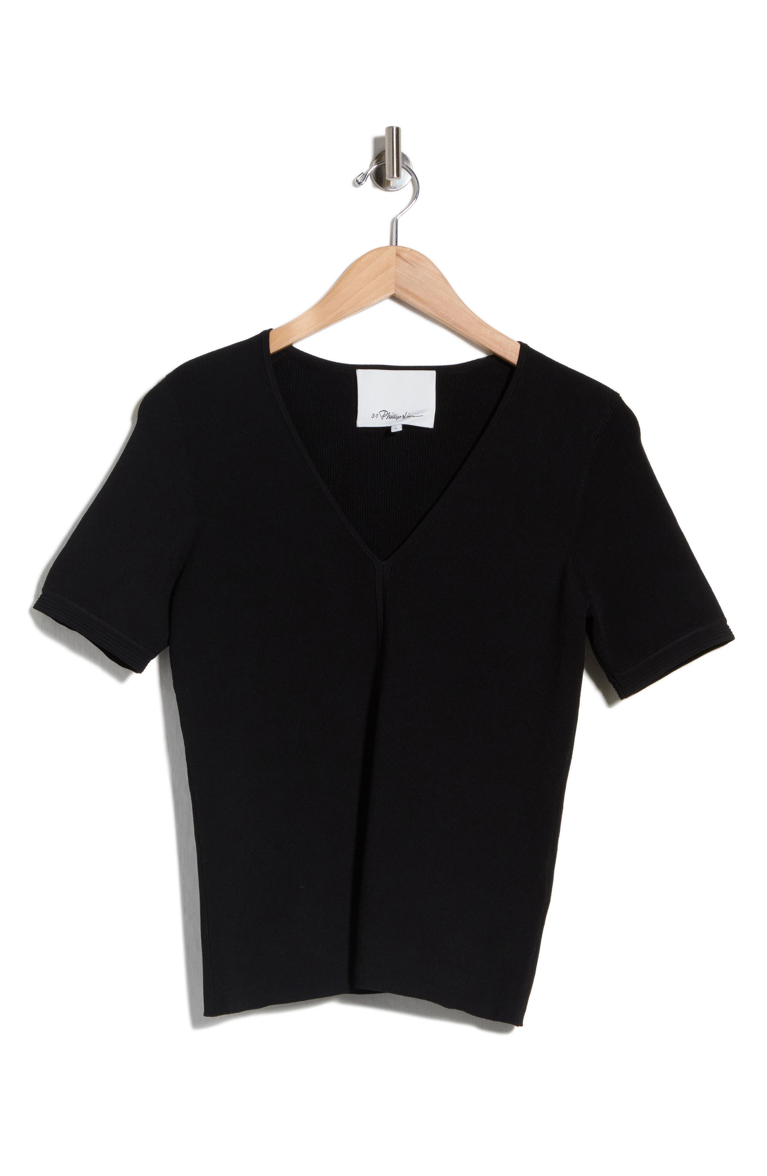 Compact Rib Short Sleeve V-Neck Top