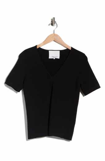 Compact Rib Short Sleeve V-Neck Top