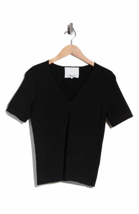 Compact Rib Short Sleeve V-Neck Top