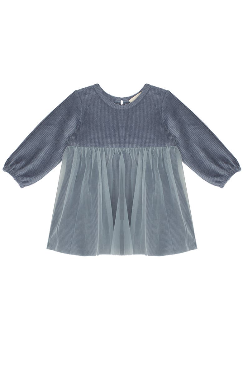 Mabel + Honey Mabel and Honey Skylar Slate Blue Corduroy Bodice and Tulle Skirt Dress for Toddler Girls., Alternate, color, Blue