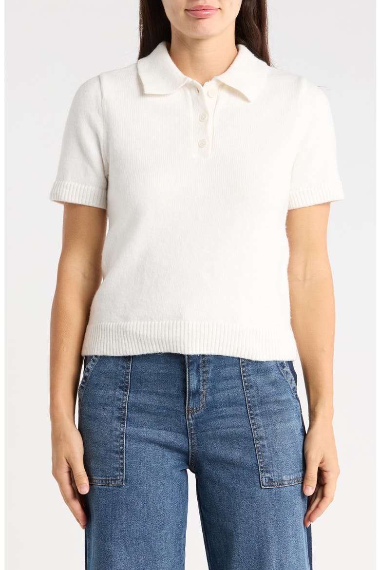 Short Sleeve Polo Sweater, Main, color, SCONE WHITE