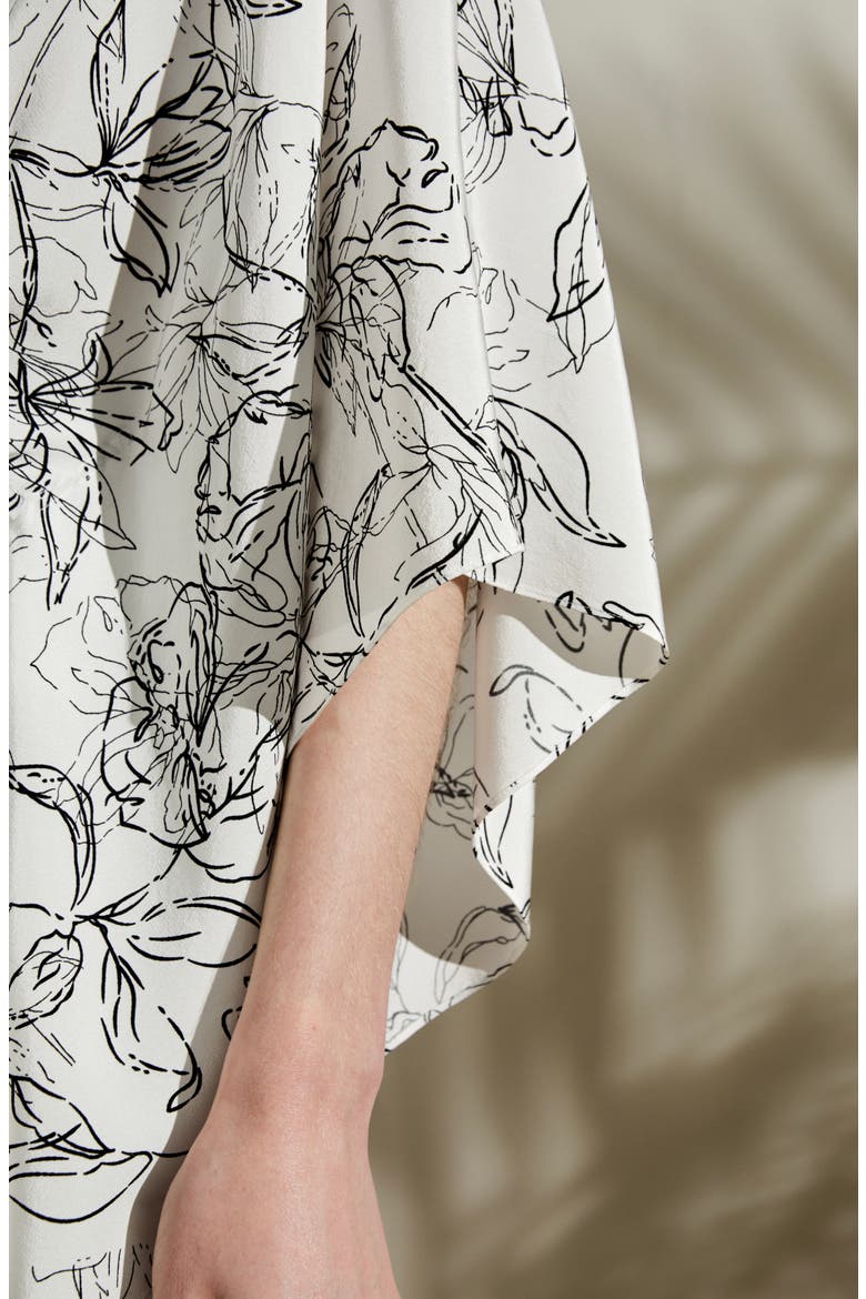 Women's Floral Sketch Silk Cardigan, Alternate, color, Black-White Floral Pattern