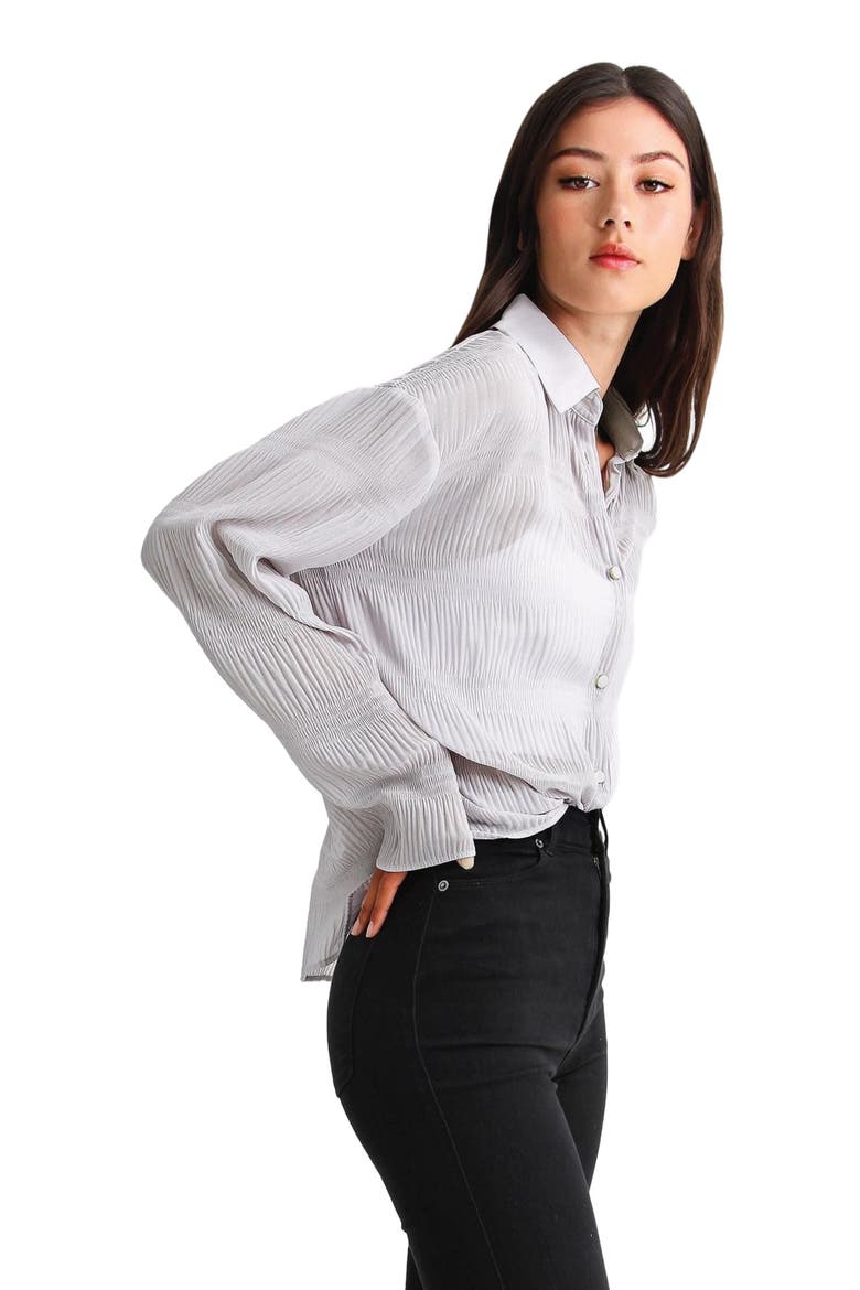 Yoko Shirred Chiffon Blouse, Alternate, color, Grey