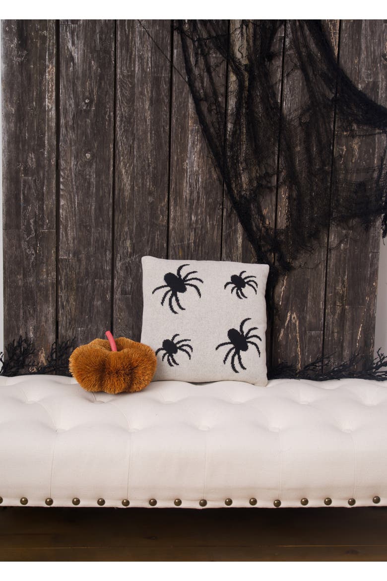 Halloween Spiders Themed Reversible Knit Small Petite Accent Pillow 12" x 12", Alternate, color, White