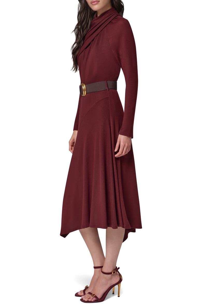 Mock Neck Long Sleeve Asymmetrical Hem Dress, Alternate, color, BLACK CHERRY