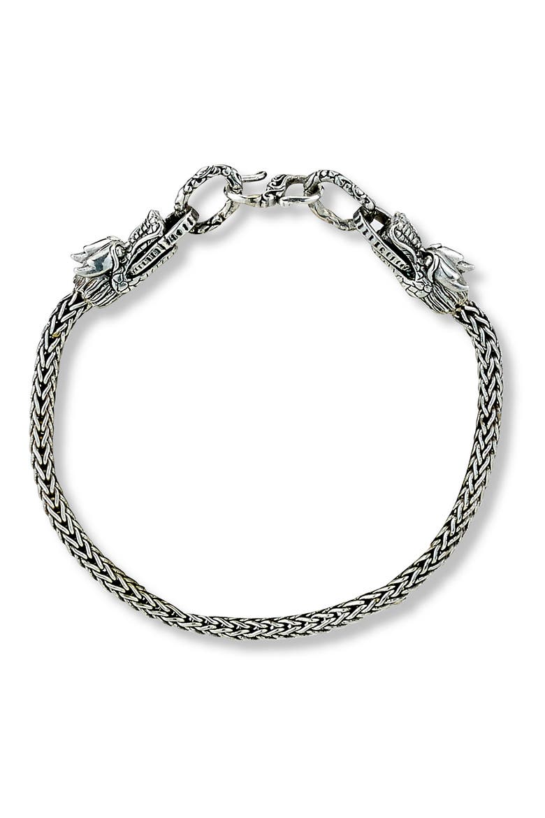 Sterling Silver Double Dragon Head Bracelet, Main, color, SILVER