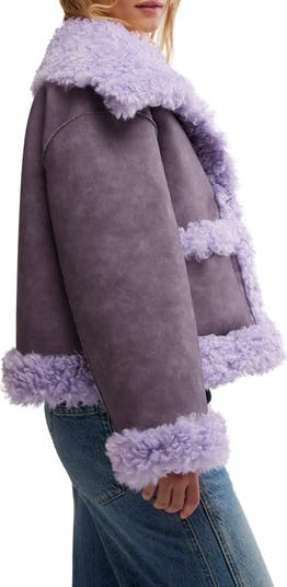 Kiki Faux Leather Jacket with High Pile Fleece Trim