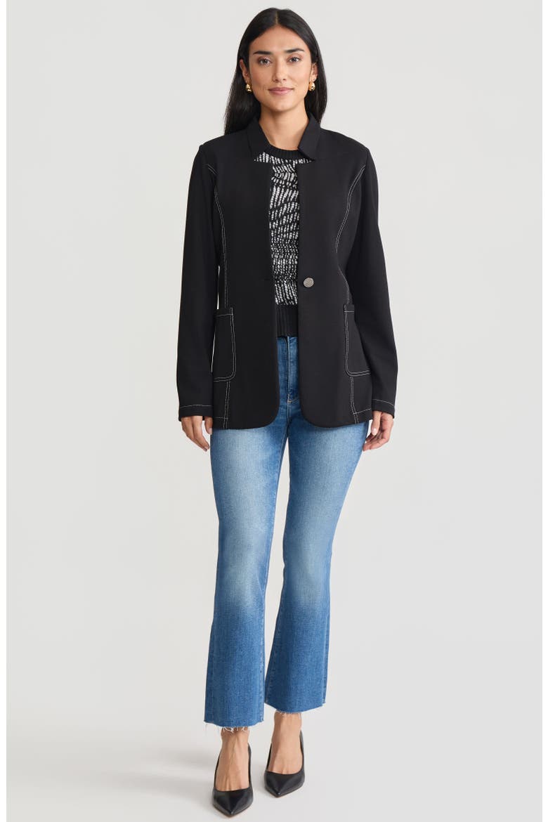 Tailored LuxeStretch Ponte Single Button Blazer, Alternate, color, Biscotti/Black