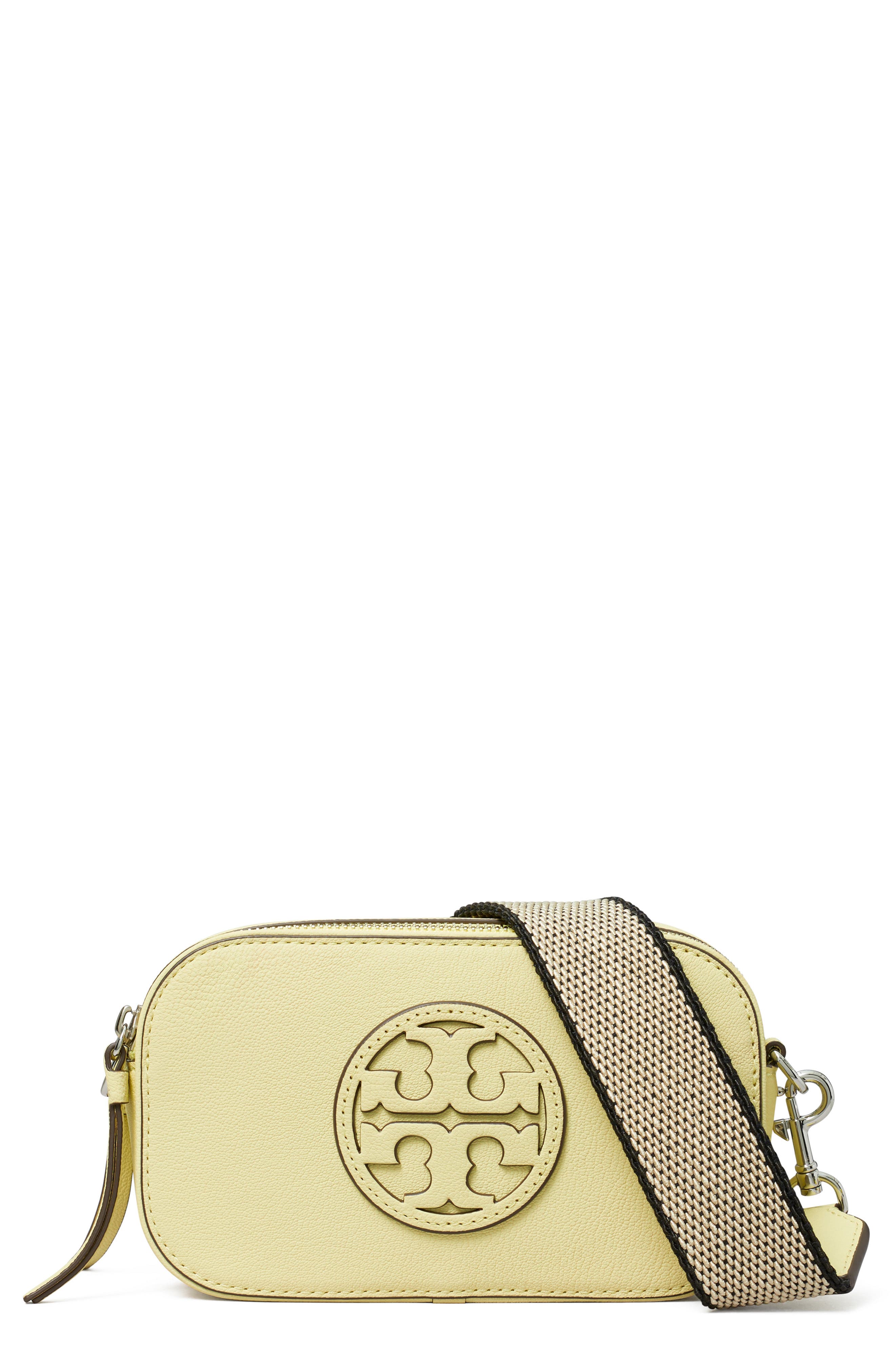 Tory Burch Miller Matte Mini Leather Crossbody Bag, Main, color, Lemon Zest