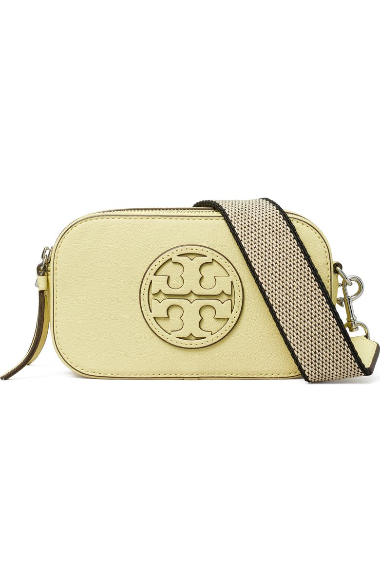 Tory Burch Miller Matte Mini Leather Crossbody Bag, Main, color, Lemon Zest