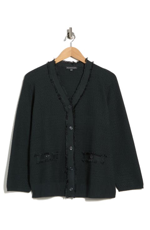 V-Neck Fringe Cardigan (Plus)