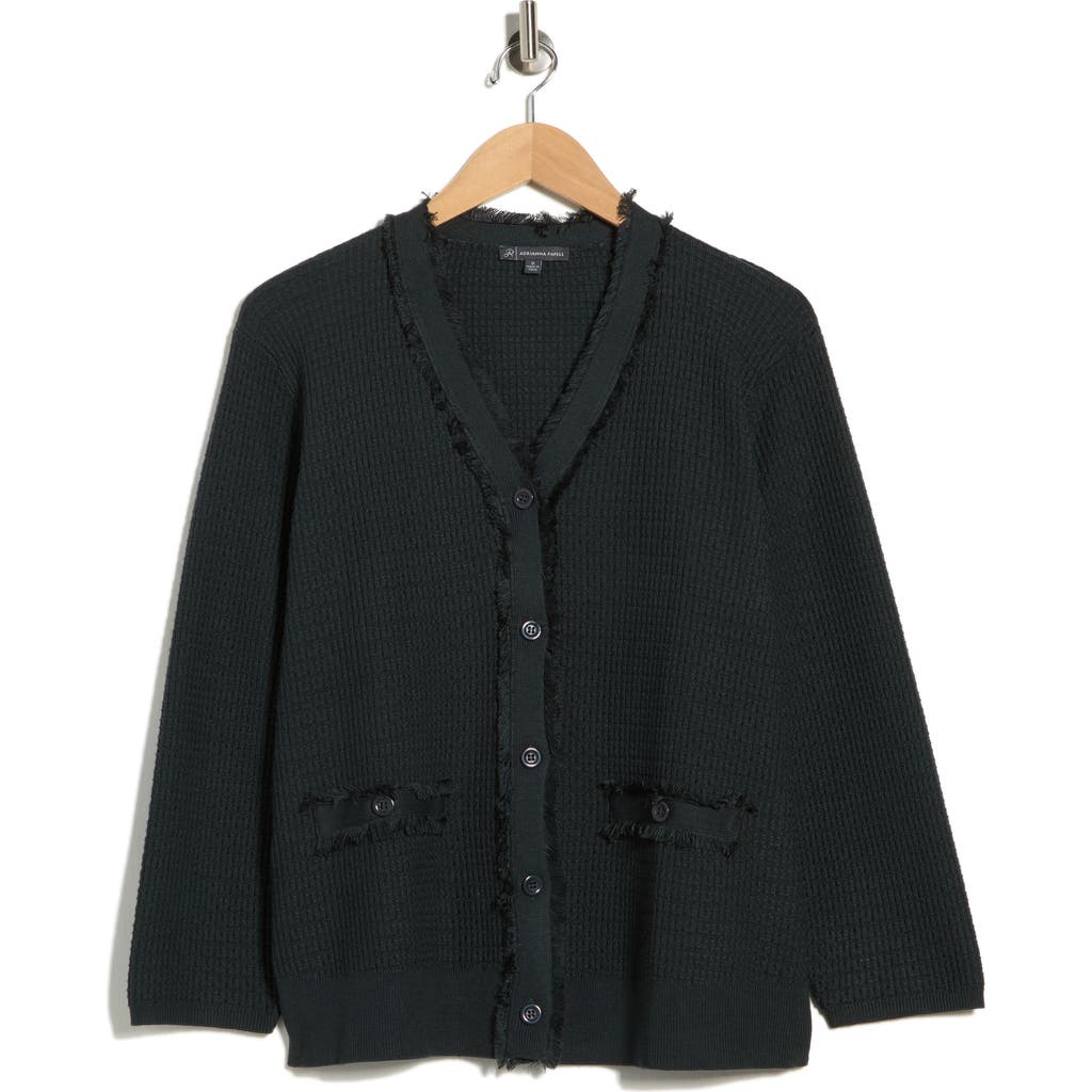 Adrianna Papell Frayed Waffle Knit Cardigan In Green